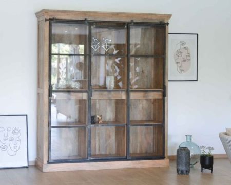 Grande bibliothèque bois et métal "Haden" portes coulissantes 180cm