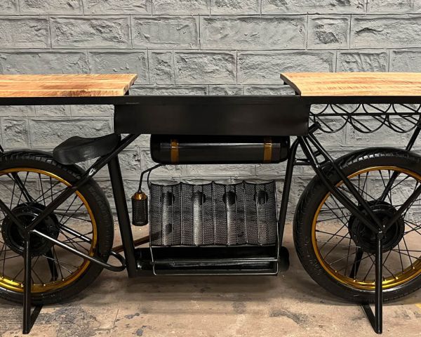 Meuble console moto vintage en bois et métal noir Crazy - 9256