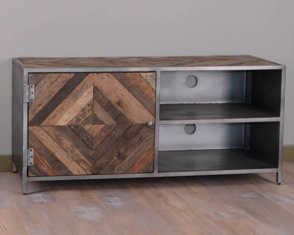 Meuble TV industriel bois recyclé coloré et métal 170cm KOTA